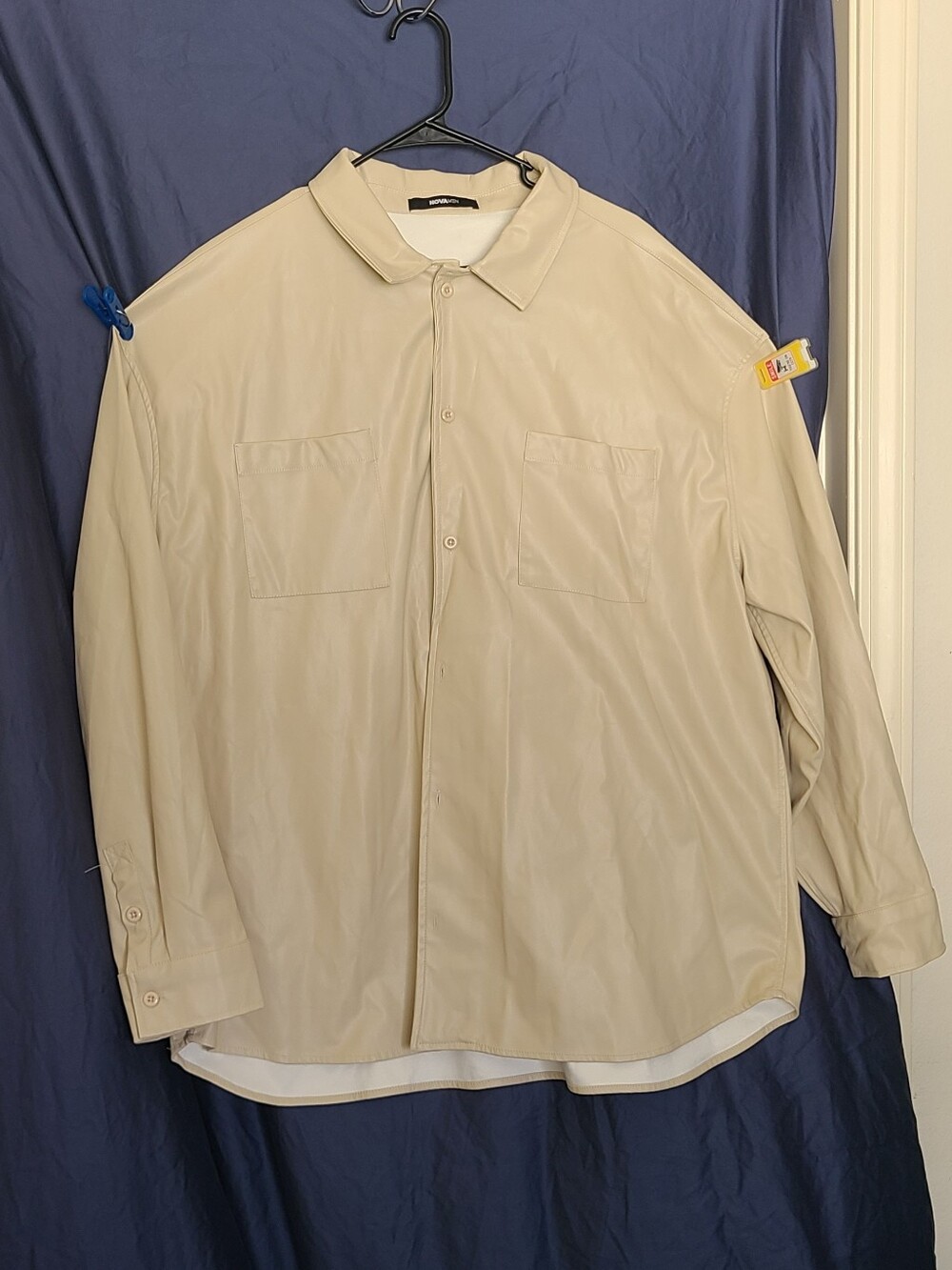 Men's Polyurethane And Polyester Beige Button-Down Shirt